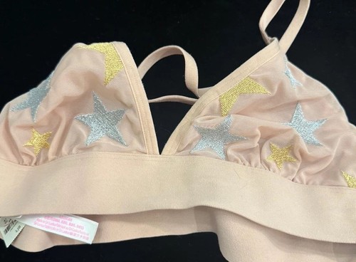 NWT Victoria's Secret Beige Mesh Silver & Gold Star Triangle Pullover Bralette L - Bild 6 von 14