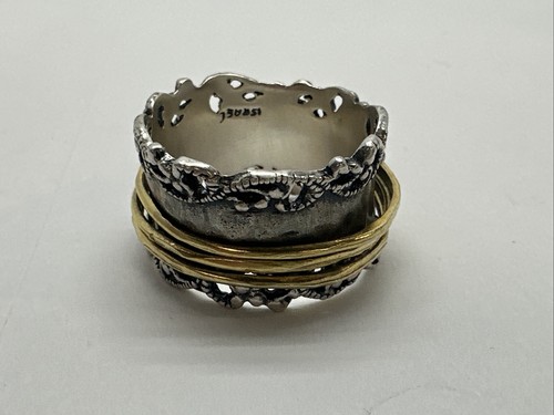 Size 9, Israel PZ two tone sterling silver band copper cable, 925 spinner ring - Picture 1 of 4