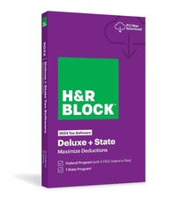 New 2023 H R Block Tax Software Deluxe State Edition for PC/MAC Key Card 