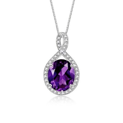 RYLOS Sterling Silver Halo Necklace: Gemstone & Diamond Pendant, 18''  -12x10MM