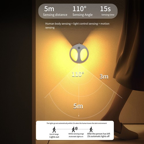 Compact Rechargeable Motion Sensor Night Light Easy Installation White - Afbeelding 4 van 14