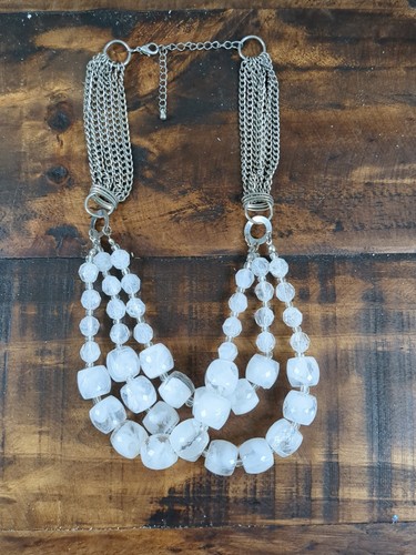 Dillards Necklace Earring Set White/Crystal Stone Silver Tone Metal - Picture 3 of 5