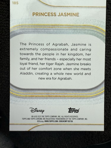 2025 Topps Chrome Disney Princess Jasmine Yellow Mini Diamonds #185 - Picture 2 of 2
