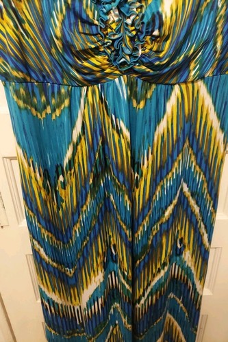 CATO Women's Size 22/24W Blue & Green Ruffled Neck Sleeveless Maxi Dress - Picture 5 of 9