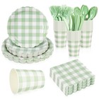 175Pcs Gingham Party Supplies for 25 Guests Scalloped Plates and Napkins set ...