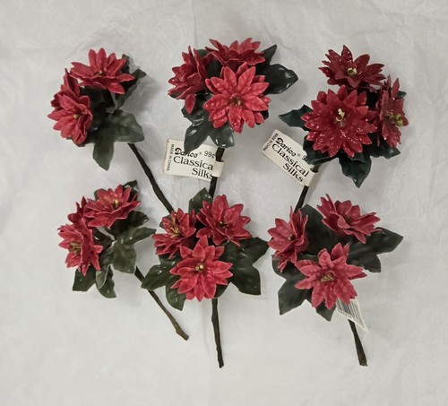 Vintage Darice klassische Seide Mini Weihnachten Weihnachtsstern 6 Plektren 3-1" Blumen EA - Bild 2 von 9