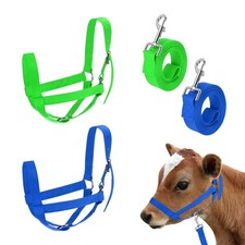 2-Pack Adjustable Cattle Cow Halter, 12.6"-18.9" with Leading Rope Green, Blue 