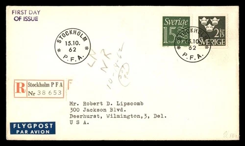 Mayfairstamps Sweden FDC 1962 Crowns Registered Stockholm First Day Cover aaw_31