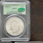 1880-S PCGS MS63 CAC OGH MORGAN SILVER DOLLAR OLD GREEN HOLDER. CAC