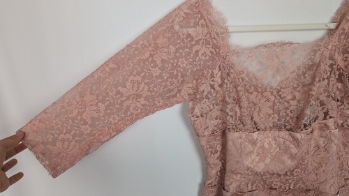 Vintage 1950s Emma Domb Sz. 14 Floral Lace Sheath Tea Dress Illusion Sleeves - Picture 6 of 10
