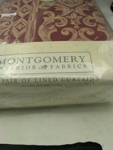 MONTGOMERY coppia tende pieghettate a matita foderate alta qualità 90" x 54" rosso/oro nuove - Foto 2 di 8