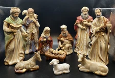 10 Pc. Ceramic Hand Painted Porcelain Accents Nativity Manger Figurine Set