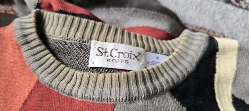 VTG 90s St. Croix Knit Abstract Sweater Colorful Geometric Cotton Blend Medium - Picture 5 of 5