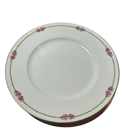 Bernardaud B & Co Limoges 9.5” Dinner Plates Gold Rim W/ Pink Roses Antique - Picture 2 of 10