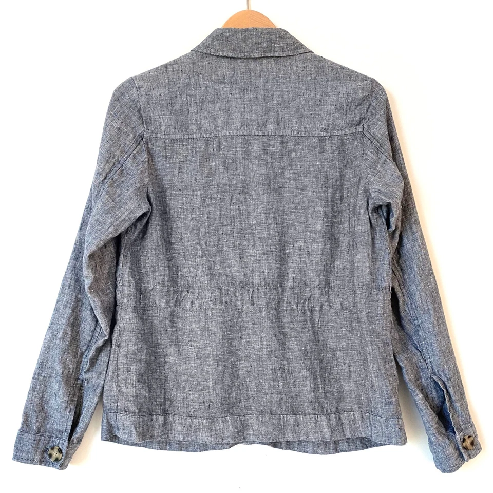 J.Jill Love Linen Womens Chambray Tie Waist Button Up Utility Jacket Blazer XS - Image 3 of 4