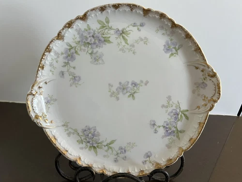 Vtg. Haviland France French Cake Plate Gold Trim - Lavender Floral