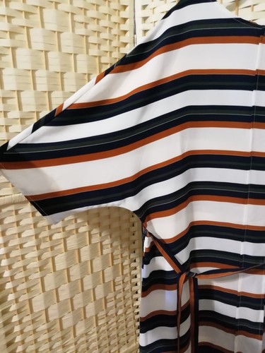 F&F size 22 ivory and navy mix striped dress with self tie belt - Picture 2 of 11