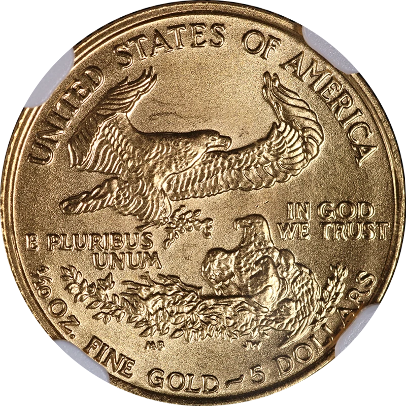 American Eagle 1988 dorado $5 NGC MS69 etiqueta marrón - stock Foto 2 de 4
