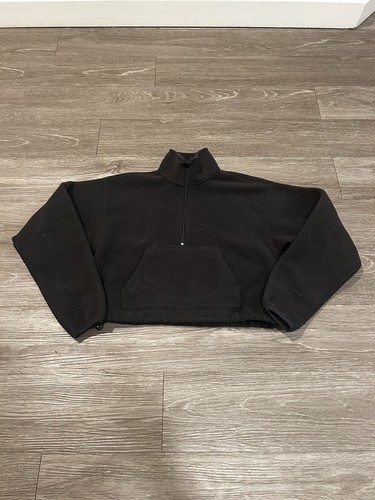 Aritzia TNA Giacca Adulto XXS Nero Pile Cropped Zip Tasche Casual Donna - Foto 1 di 6