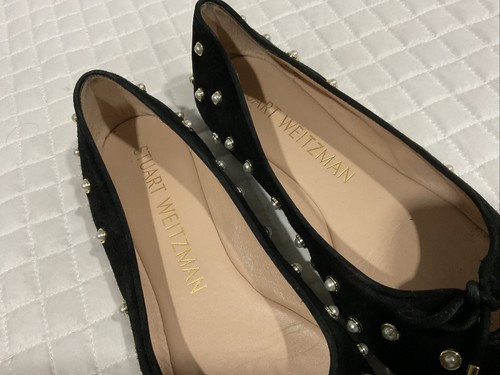 Stuart Weitzman Ruth Black Suede Pearl Studded Ballet Flats Women's size 9b - 第 6/8 張圖片
