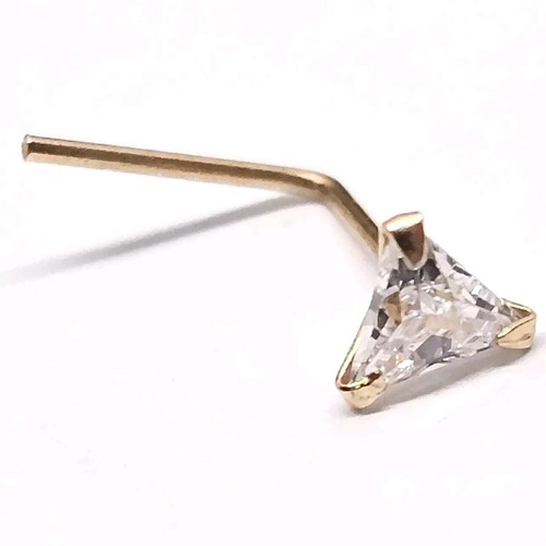 Gold Nose Stud 3mm Triangle 9ct Quartz Gem Genuine 9k Gold L Bent Body Jewellery - Picture 2 of 24