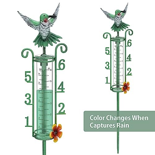 Rain Gauge Outdoor - 6" Capacity Rain Gauges with Metal Stake Rain Gauge Green - Picture 2 of 6