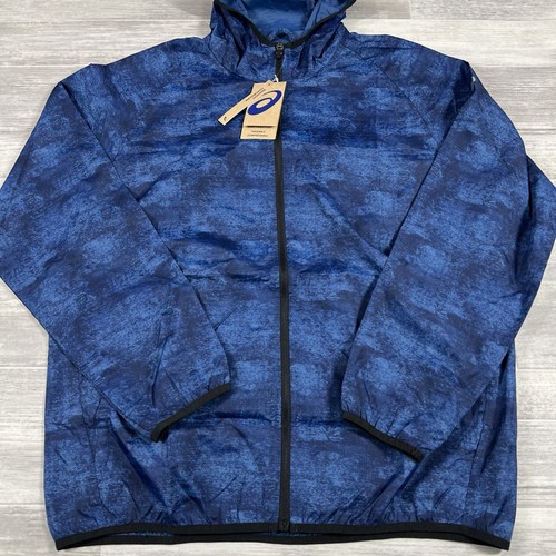 Men's XL Asics Packable Windbreaker Jacket Tie Dye Blue/Black NWT $55 MSRP