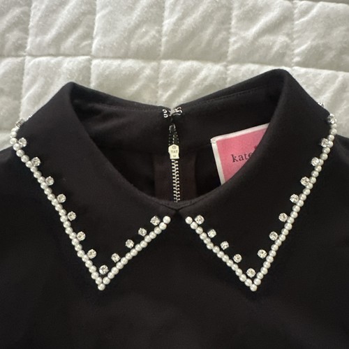 Kate Spade Damen Kleid XS schwarz verzierter Kragen Ponte Fit Flare klassisch - Bild 2 von 15