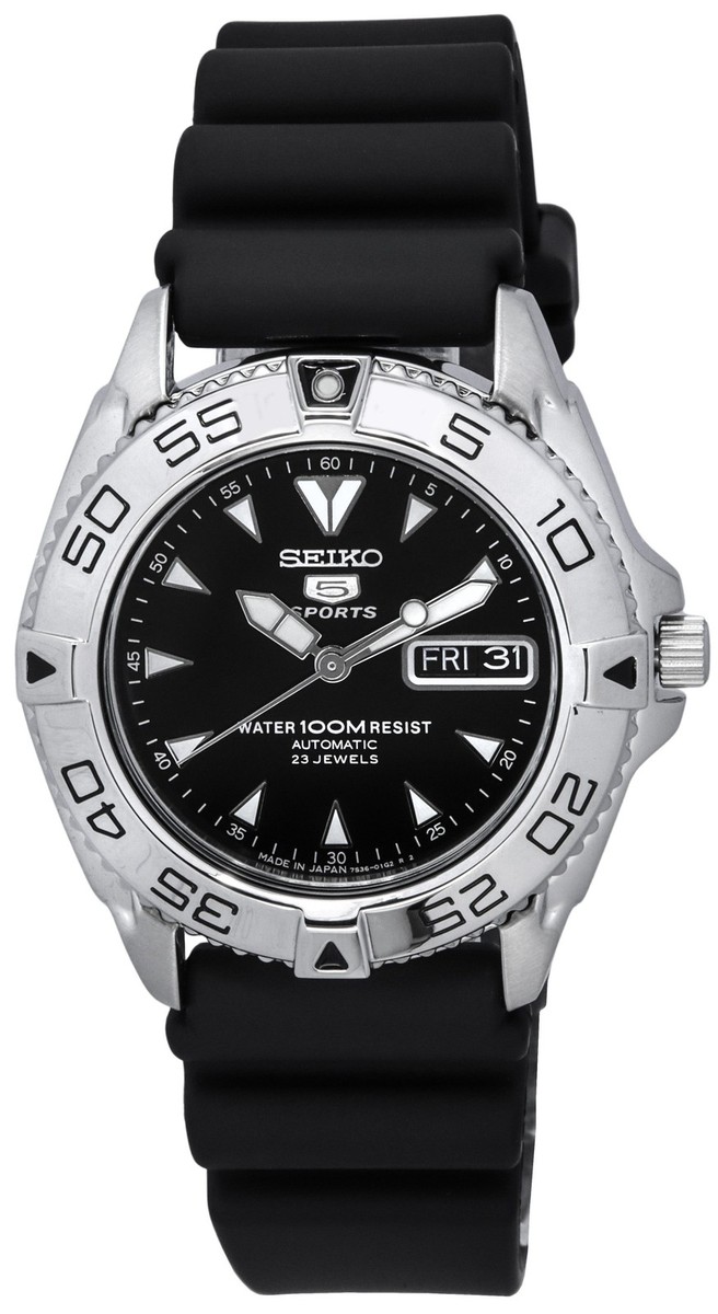 Seiko 5 Sports Rubber Strap Black Dial Automatic SNZB33J2