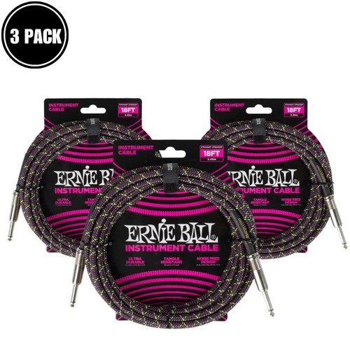 PURPLE 18' PURPLE PYTHON BRAIDED INST. CABLE ERNIE BALL 6431 STRAIGHT/ST 3 PACK - Picture 1 of 9