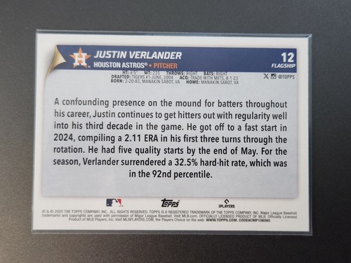 Serie insignia Topps 2025 Justin Verlander #12 - Imagen 2 de 2