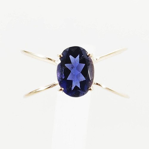 1.00 Ct Natural Iolite Band Ring 14K Yellow Gold September Birthstone Jewelry - Picture 2 of 10