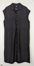 Old Navy sz L Shirt Dress black collard sleeveless tank button front 2384