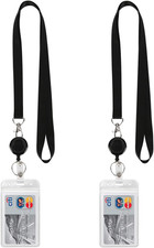 2Pack Black Lanyards,Retractable Badge Reel with Vertical ID Badge Holder