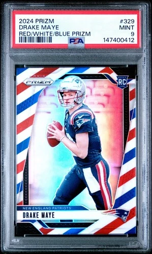 2024 Panini Prizm Drake Maye Red/White/Blue Rookie RC #329 PSA 9 Mint