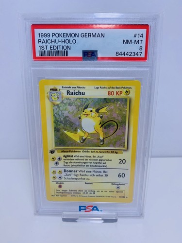 Raichu  ☆ Holo ☆ 1. Edition ☆ Deutsch ☆ 14/102 ☆ Base Set ☆ PSA 8 ☆ Selten! - Bild 1 von 2