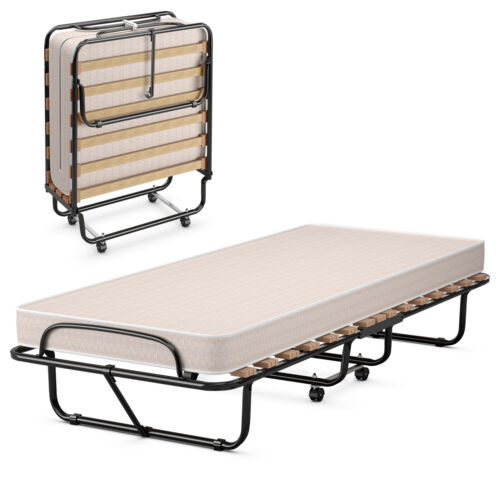Portable Folding Bed with Memory Foam Mattress Rollaway Cot Made in Italy - Picture 1 of 10
