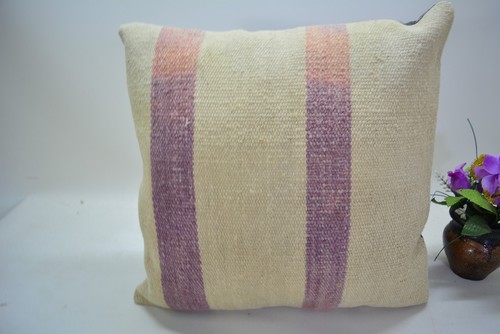 Traditional Hand Knotted Kilim Pillow, 16x16in, White Retro Vintage Pillow, - Picture 10 of 12