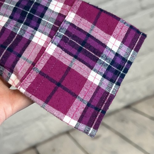 Lands End Womens Plaid Flannel Shirt Top 100% Cotton Pink Purple UK Size 10 - Picture 7 of 15