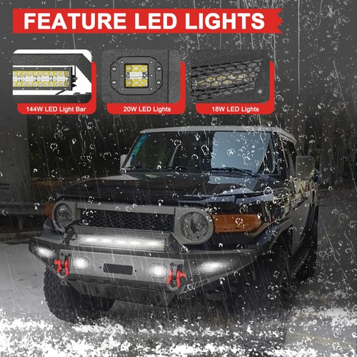 Black Steel Front Bumper W/Winch Plate & Lights For 2007-2014 Toyota FJ Cruiser - Picture 7 of 8