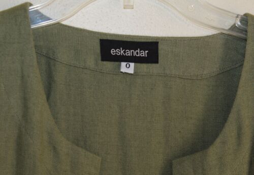 Eskandar 0 O/S Boxy Long MEDIUM GREEN Linen 45" Full Waistcoat Jacket Vest Lux - Picture 3 of 6