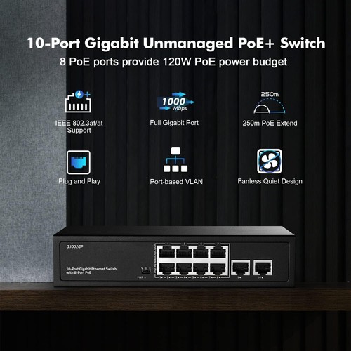 High-Performance 10 Port PoE+ Ethernet Switch with Metal Case - Energy Efficient - Picture 4 of 9