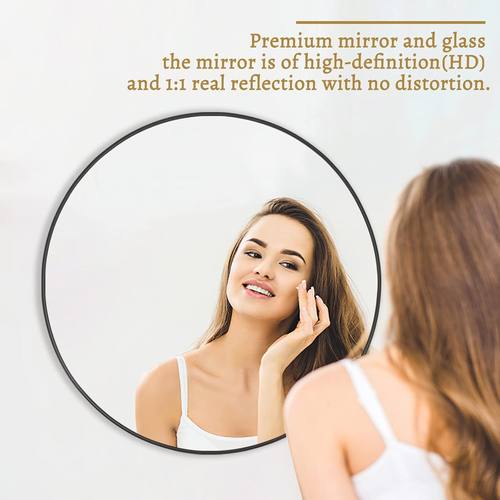 round Mirror Circle Mirror 28 Inch Aluminum Alloy Frame Wall Mirror Large Vanity - Picture 5 of 12
