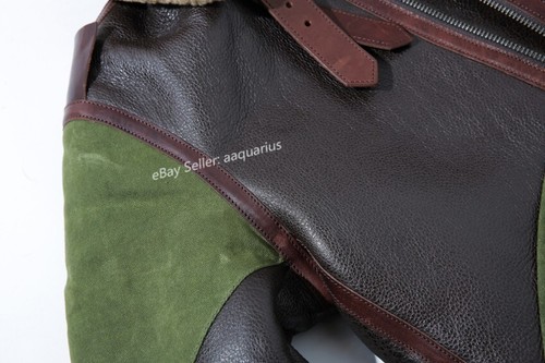 Retro Canvas and Horsehide Patchwork Thick Real Leather Jacket - Picture 9 of 16