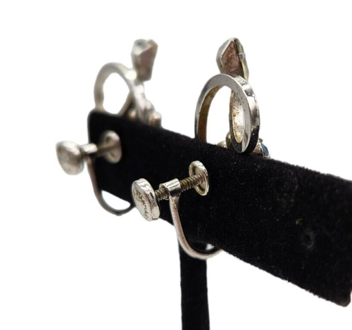 Star Art Sterling Blue White Rhinestone Screwback Earrings Vintage Signed Estate - Picture 6 of 9
