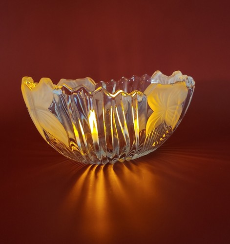 Vintage MCM Mikasa Crystal Glass Bowl Frosted Flowers Votile Candle Holder - Picture 13 of 15