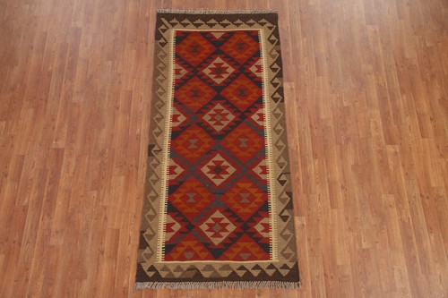 Hand-Woven Geometric Reversible Kilim Oriental Runner Rug Wool Tribal Carpet 3x7 - 第 2/10 張圖片