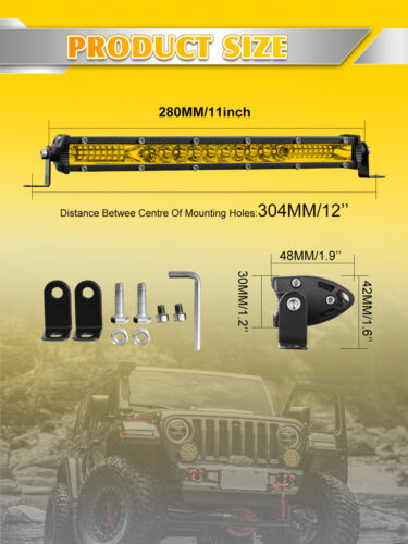 12 Inch LED LIGHT BAR Yellow Spot Flood Combo Jeep Truck Offroad 4WD ATV SUV 10" - Picture 6 of 8