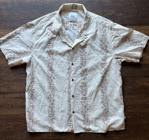 Men's Katin Shirt Beige Hawaiian L Huckberry Surf Beach Casual Hook TIKI LUAU - Picture 3 of 13