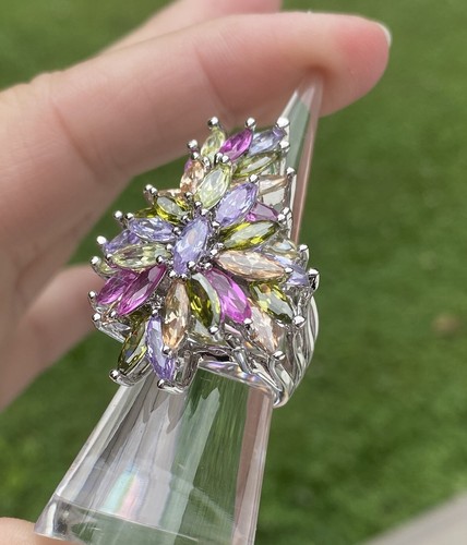 Charles Winston Sterling Silver Multi Color Marquise Cubic Zirconia BOLD Ring - Picture 7 of 22
